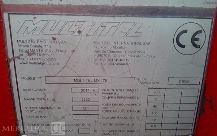 IVECO MX170 – NACELLE 16M SUR VL LEGER  DD-653-AF