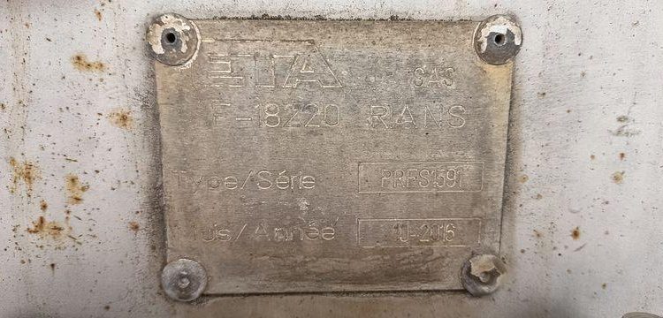 ETA SEMI REMORQUE SR3A CITERNE ALIMENTAIRE 3 ESSIEUX – PTAC : 38 TONNES – ANNEE 2016  EF-194-WZ
