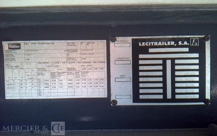 LECITRAIL SEMI REMORQUE HAYON FRIGO 3 ESSIEUX PTAC 38T BLEU EJ-313-TY
