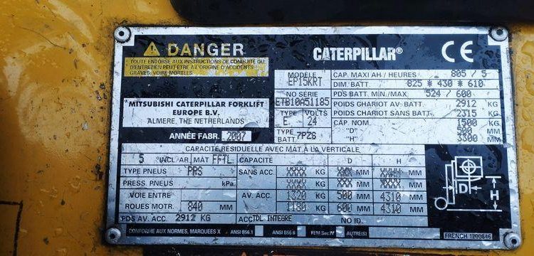 CATERPILLAR CHARIOT ELEVATEUR ELECTRIQUE EP15KRT CAPACITE 1,5 T – HAUTEUR DE LEVEE 4,31M  EP15KRT