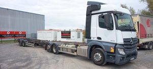 MERCEDES PORTEUR ACTROS 2543 PORTE CONTAINER AVEC REMORQUE PORTE CONTAINER BLANC ER-225-TQ