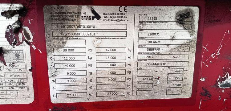 STAS BENNE A FERRAILLE 60M3 3 S300CX 3  ESSIEUX – PTAC : 42 TONNES – ANNEE 2017  GE-110-YZ