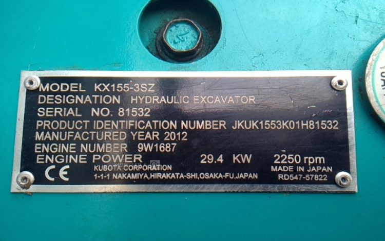 KUBOTA MINI PELLE KX 155-3SZ  7003H 5.5T AN2012 BLEU 81532