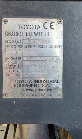 TOYOTA CHARIOT ELEVATEUR GAZ – 42-6FGF15 – CAPACITE 1,4T – 12465 H – EN DESIGNATION  20618