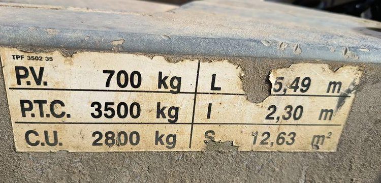 HUBIERE REMORQUE V 3500 TR PORTE ENGIN – 2 ESSIEUX – PTAC 3,5 TONNES –  689CGR59