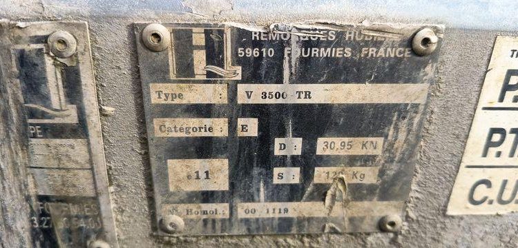 HUBIERE REMORQUE V 3500 TR PORTE ENGIN – 2 ESSIEUX – PTAC 3,5 TONNES –  689CGR59