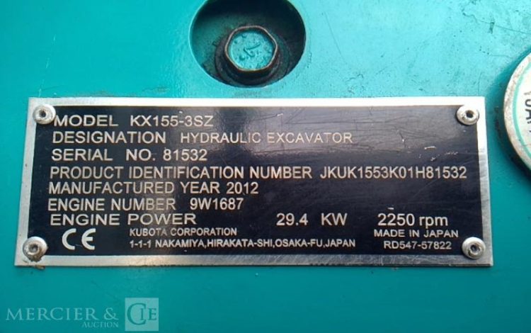 KUBOTA MINI PELLE KX 155-3SZ  7003H 5.5T AN2012 BLEU 81532
