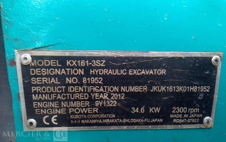 KUBOTA MINI PELLE KX 161-3SZ 2872H 5.7T AN2012 BLEU 81952