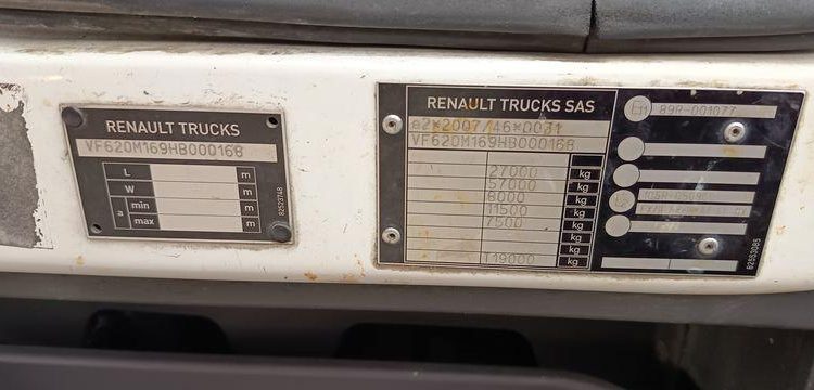 RENAULT PORTEUR D26 WIDE  PTAC : 26 TONNES – DIESEL – 523839 KMS – ANNEE 2017 BLANC EQ-821-FR