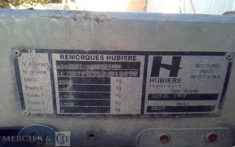 HUBIERE REMORQUE PORTE ENGIN 3T5  ET-481-KJ
