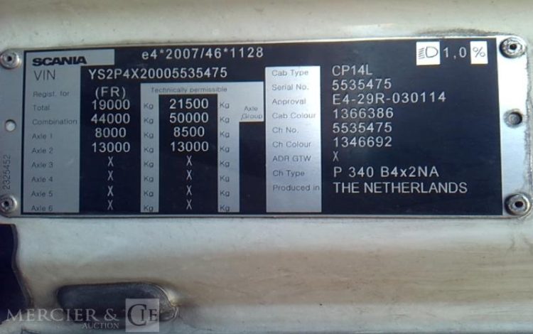 SCANIA PORTEUR P340 EURO 6 HAYON 4X2 PTAC 19T BLANC FE-879-SX