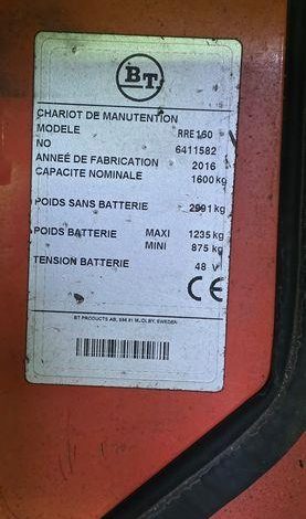 CHARIOT ELECTRIQUE LATERAL retract BT RRE160 MAT TRIPLEX CAPACITE 1,6T 8,5M  MV2