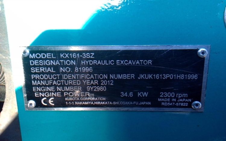 KUBOTA MINI PELLE KX161-3SZ 6T 3444H AN2012 VERT 81996