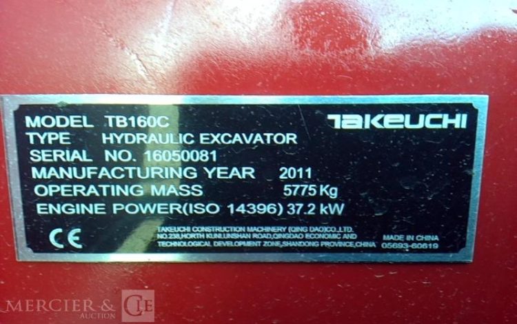 KUBOTA MINI PELLE TB160 C 5,775T 4771H AN2011 GRIS 50081