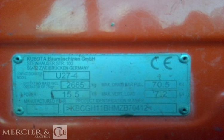 KUBOTA MINIPELLE U27-4   2T7 AN2021  70499