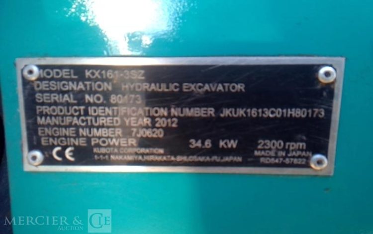 KUBOTA MINI PELLE KX161-3SZ 6T 3332H AN2012 VERT 80173