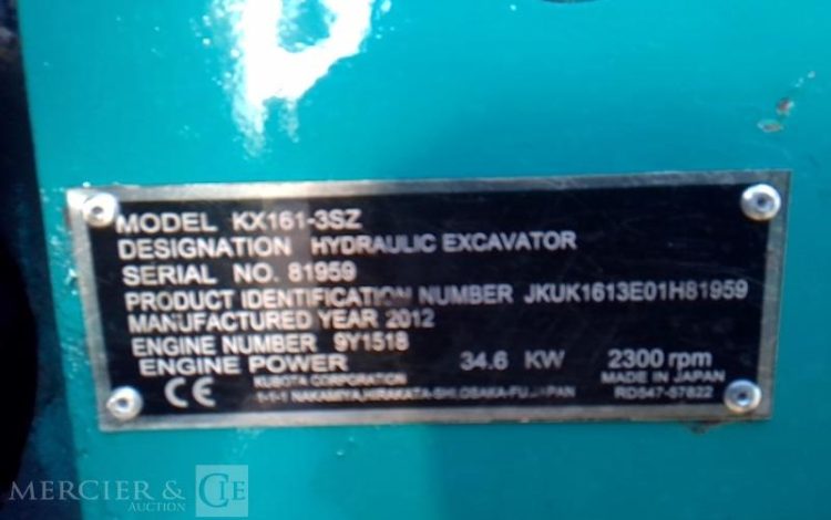 KUBOTA MINI PELLE KX161-3SZ 6T 2H AN2012 VERT 81959