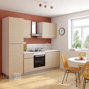 Autre Cuisine compacte de 2,40 ml  au décor bois clair avec lignes épurées. Façades so  83