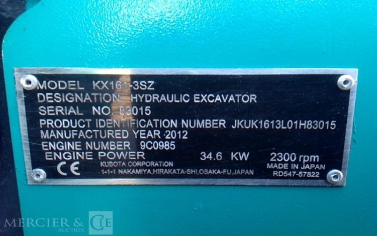 KUBOTA MINI PELLE KX 160-3SZ 81H AN2012 VERT 83015