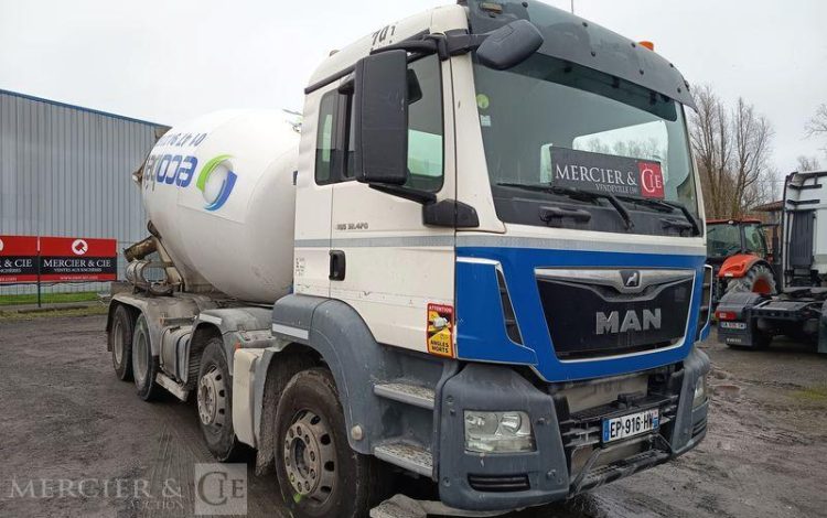 MAN TGS 32,420 PORTEUR TOUPIE A BETON – PTRA 32 TONNES – 159486 KMS – ANNEE 2017 BLANC EP-916-HW