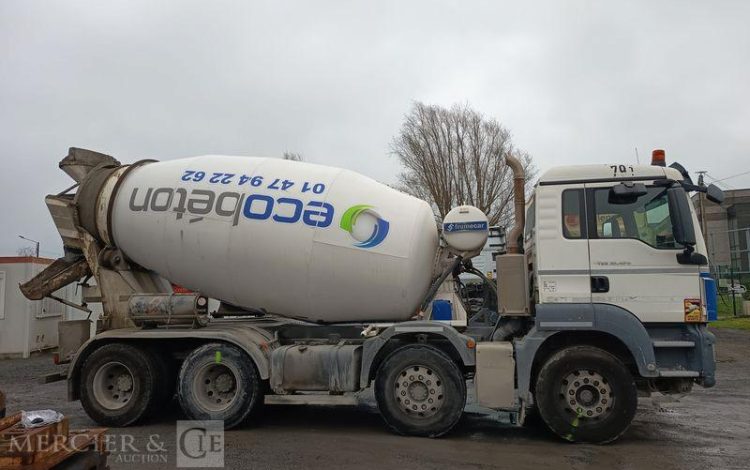 MAN TGS 32,420 PORTEUR TOUPIE A BETON – PTRA 32 TONNES – 159486 KMS – ANNEE 2017 BLANC EP-916-HW