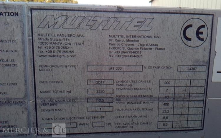 MULTITEL DAILY AVEC NACELLE MULTITEL MT222 22M  EQ-891-ZD
