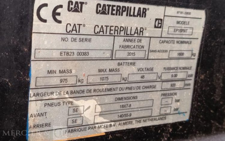 CATERPILLAR CHARIOT ELEVATEUR FRONTAL ELECTRIQUE EP16PNT – 1,6 TONNES –  383
