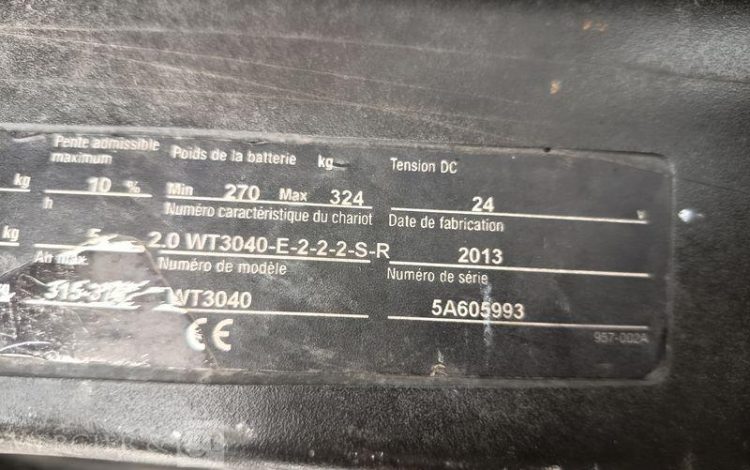 CROWN TRANSPALETTE ELECTRIQUE A PLATEFORME FIXE WT3040 CAPACITE 2 TONNES – ANNEE 2013  5A605993