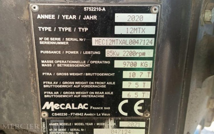 MECALAC PELLE SUR PNEUS 12MTX – ANNEE 2020 – 8087H  47124