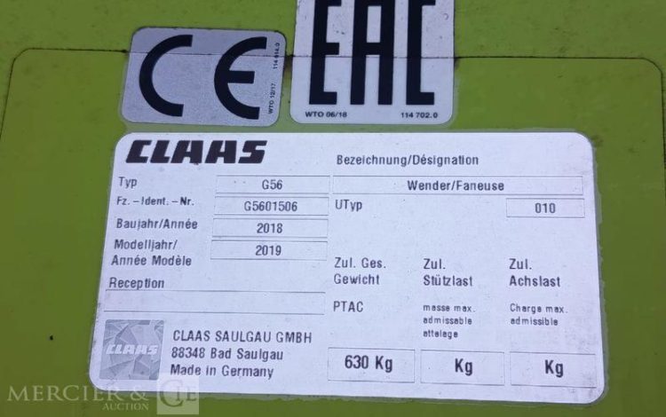 CLAAS FANEUSE PORTEE VOLTO 45 – 4 TOUPIES – ANNEE 2018  601506