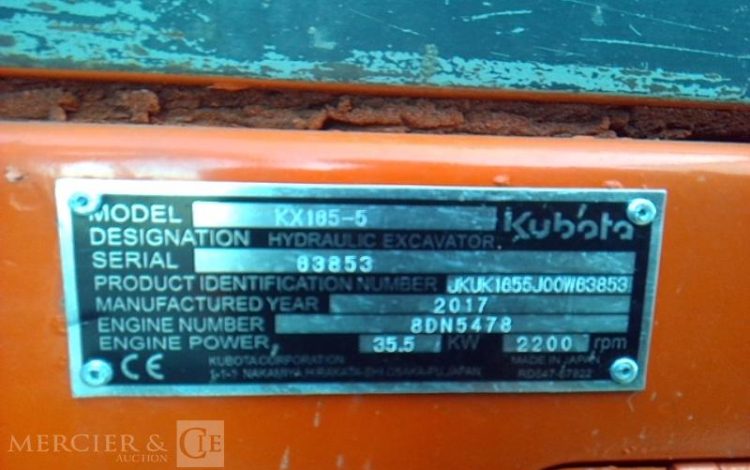 KUBOTA MINIPELLE KX165-5 – 6T – 4371H – AN2017 ORA 68853