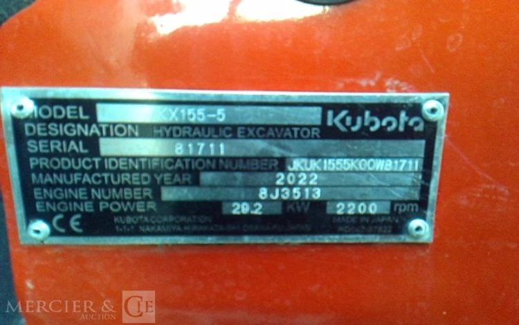 KUBOTA MINIPELLE KX155-5 – 5T –  199H – AN2022 ORA 81711