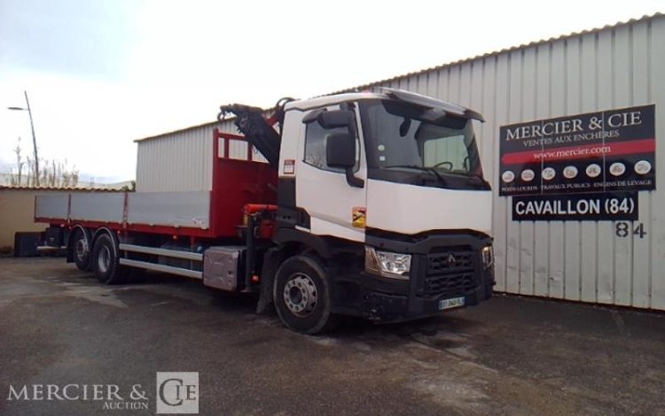 RENAULT C 380 PLATEAU GRUE RIDELLES 6X2 PTAC 26T BLANC DT-340-YL