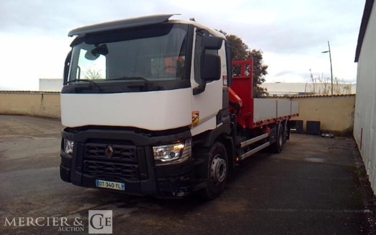 RENAULT C 380 PLATEAU GRUE RIDELLES 6X2 PTAC 26T BLANC DT-340-YL