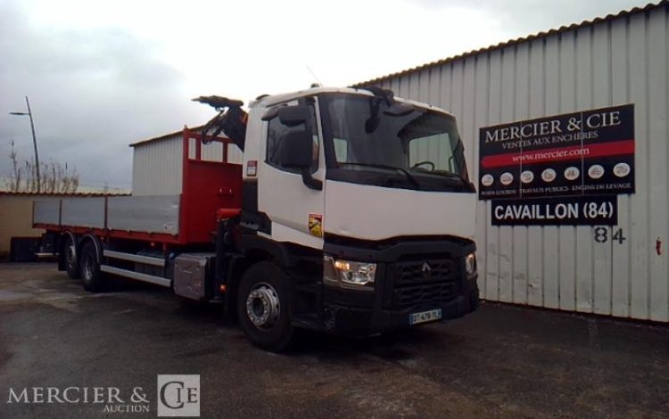 RENAULT C 380 PLATEAU GRUE RIDELLES 6X2 PTAC 26T BLANC DT-476-YL