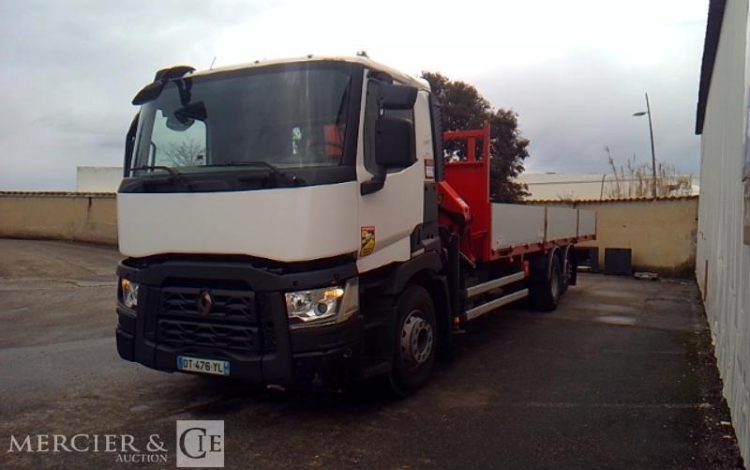 RENAULT C 380 PLATEAU GRUE RIDELLES 6X2 PTAC 26T BLANC DT-476-YL