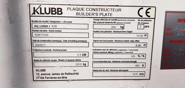 RENAULT MASTER III PHASSE 2 L2H2 2.3 DCI 16V 130 CV AVEC NACELLE KLUBB K26 – 10 M –  EM-363-HP