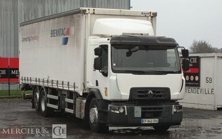 RENAULT D26 WIDE P6X2 BACHE AVEC HAYON DHOLLANDIA – PTAC 19 TONNES – DIESEL – ANNEE 2017 BLANC EP-942-ZH