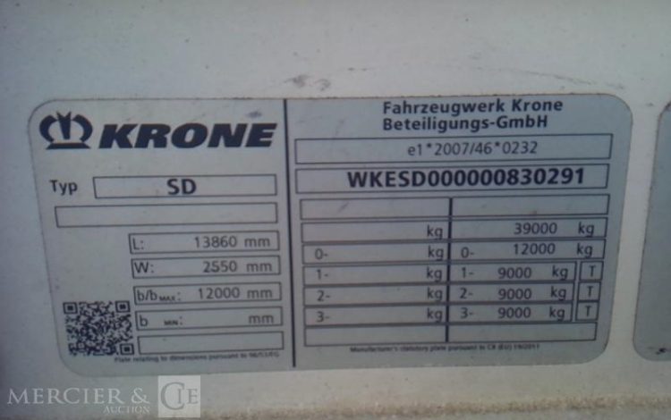KRONE SEMI REMORQUE HAYON 3 ESSIEUX  FB-110-BQ