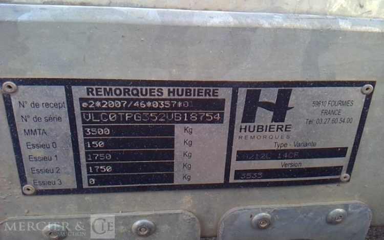 HUBIERE REMORQUE PORTE ENGIN 2 ESSIEUX PTAC 3T5 ALU FB-649-PQ