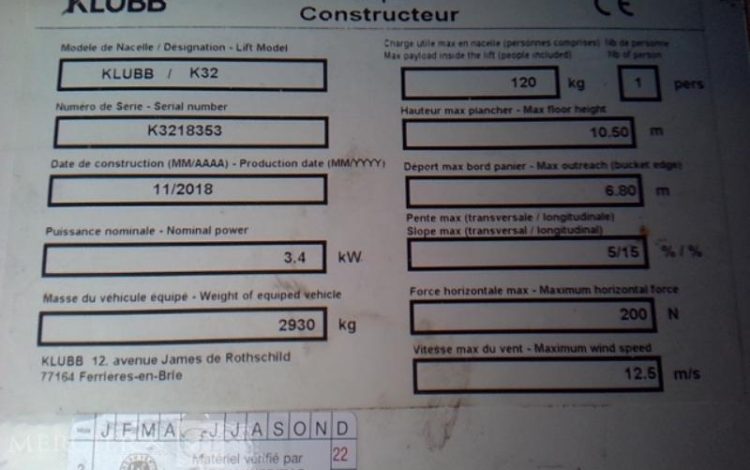 RENAULT MASTER NACELLE SUR VL KLUBB K32 12M 1462H BLANC FB-677-TN