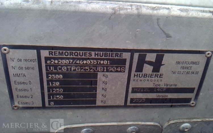 HUBIERE REMORQUE PORTE ENGIN 2 ESSIEUX PTAC 2T5 ALU FD-703-QG