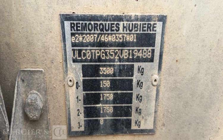 HUBIERE REMORQUE PORTE ENGIN 2 ESSIEUS – PTAC : 3,5 TONNES –  FG-954-HQ