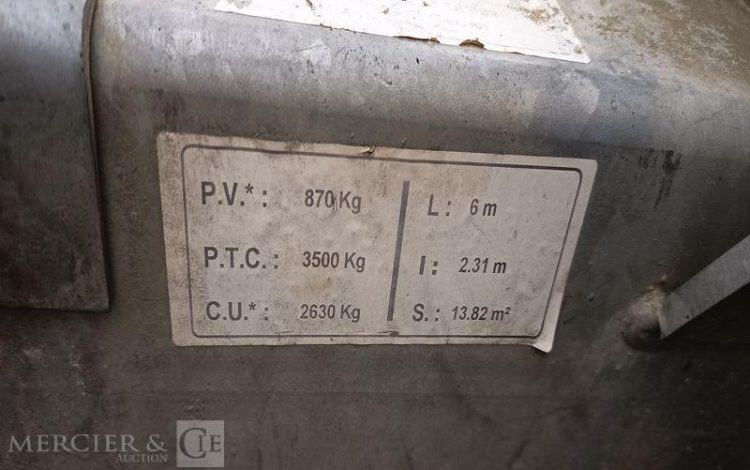 HUBIERE REMORQUE PORTE ENGIN – 2 ESSIEUS – PTAC : 3,5 TONNES  FH-897-WK