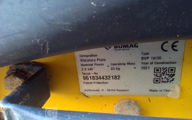 BOMAG PLAQUE VIBRANTE THERMIQUE BVP 10/36 80KG AN2021 JAUNE SD251