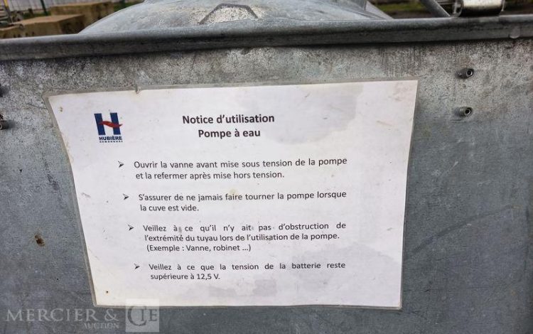 HUBIERE REMORQUE TONNE A EAU 500 LITRES AVEC POMPE A EAU ELECTRIQUE –  TON010005