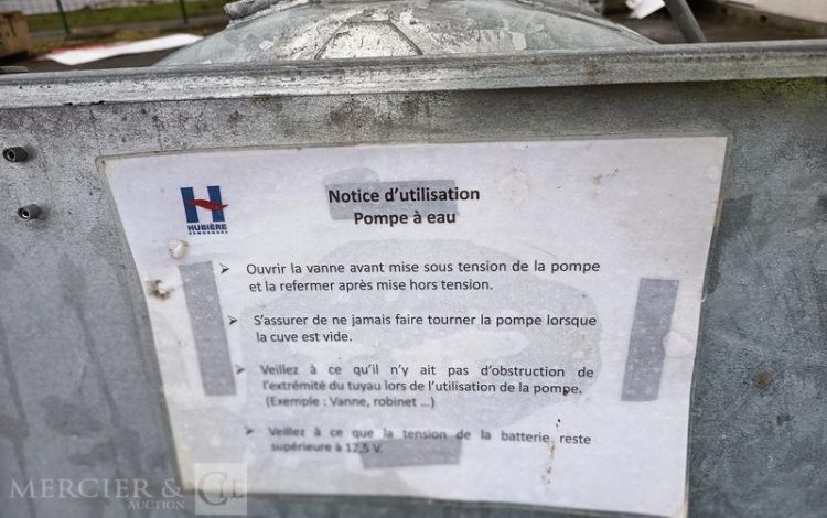 HUBIERE REMORQUE TONNE A EAU 500 LITRES AVEC POMPE A EAU ELECTRIQUE –  TON010007