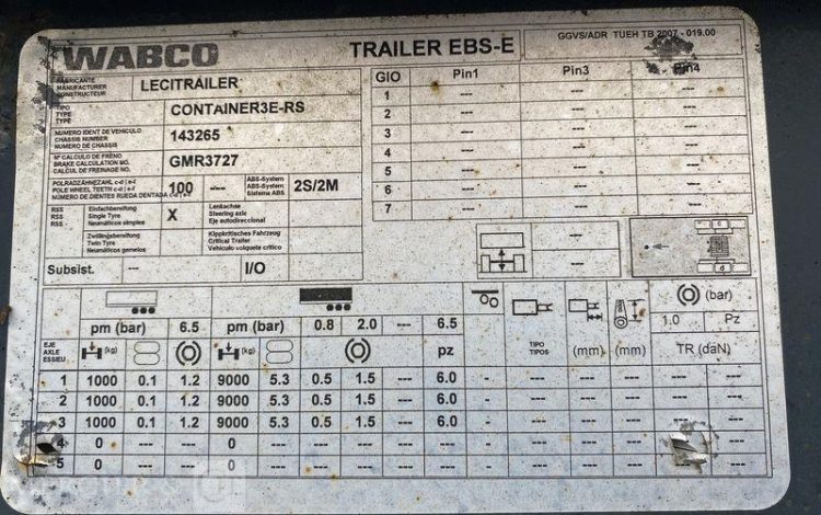 LECITRAILER SREM 3 ESS 42T PORTE CONTENEUR – pour pieces sans CG  AL-925-GG