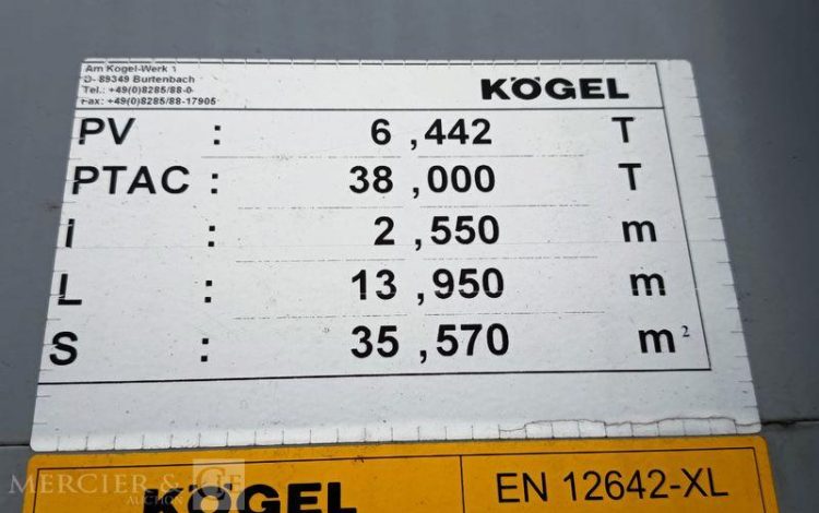 KOGEL SEMI REMORQUE BACHEE 3 ESSIEUX – PTAC : 38 TONNES –  GK-816-DP