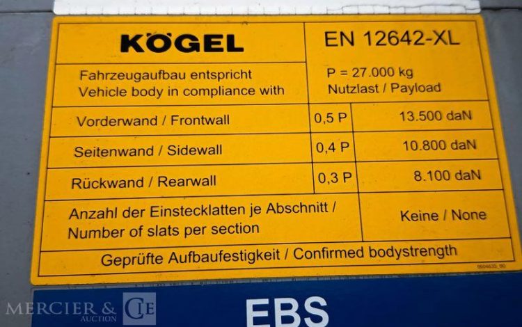 KOGEL SEMI REMORQUE BACHEE 3 ESSIEUX – PTAC : 38 TONNES –  GK-816-DP